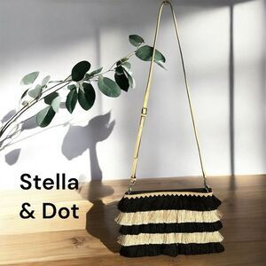 Stella & Dot Eloise Fringe Clutch Pastel Pink Black Striped Removable Crossbody